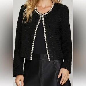 SHE & SKY Black Rhinestone-Trim Tweed Jacket - Women